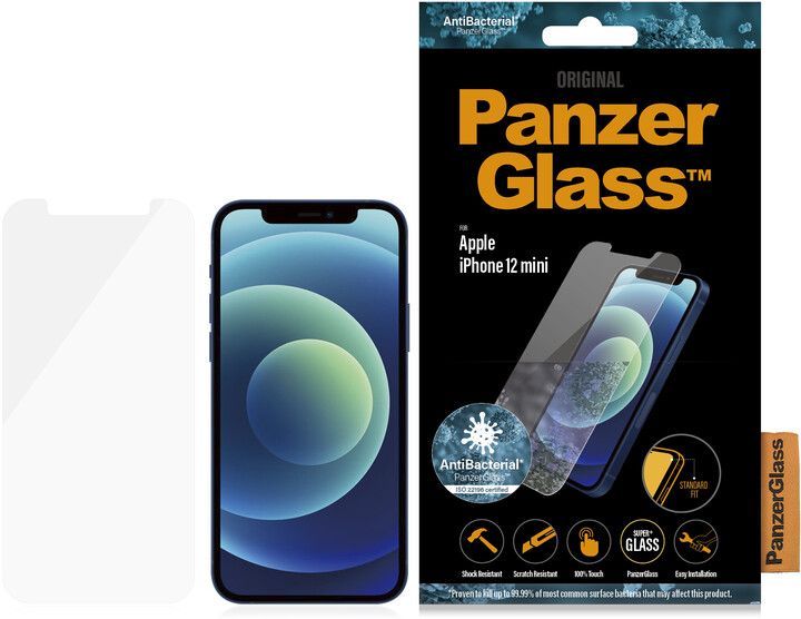 PanzerGlass ochranné sklo Standard pro Apple iPhone 12 Mini 5.4&quot;, antibakteriální, 0.4mm, čirá_209357712