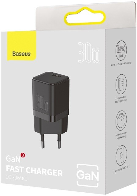 Baseus rychlonabíjecí adaptér GaN3, 30W, černá_2062935137
