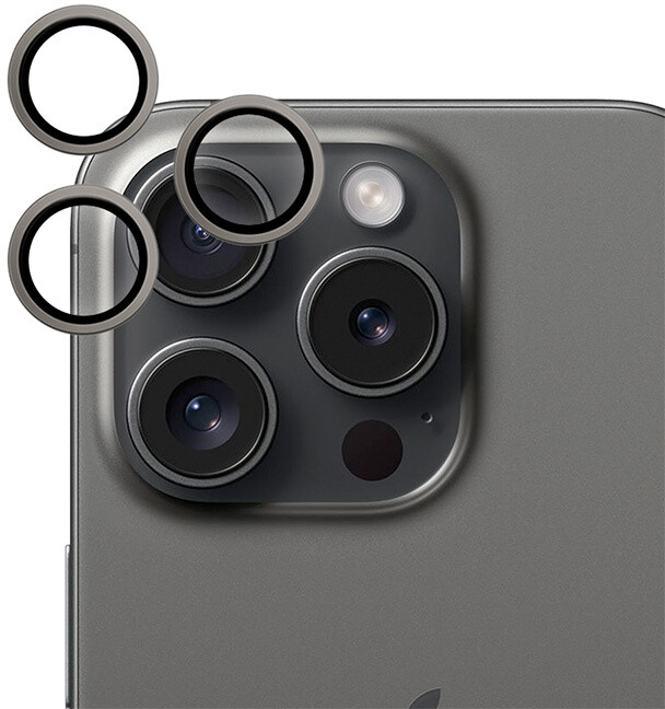 EPICO hliníkové tvrzené sklo na čočky fotoaparátu pro Apple iPhone 15 Pro / 15 Pro Max, černý titan_556350061