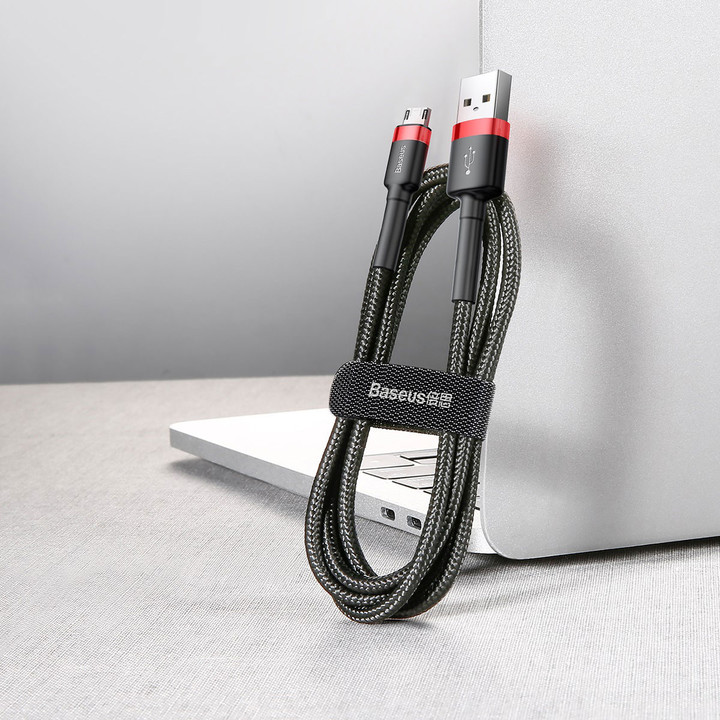 Baseus odolný nylonový kabel USB Micro 2.4A 1M, červená + černá_1563407021