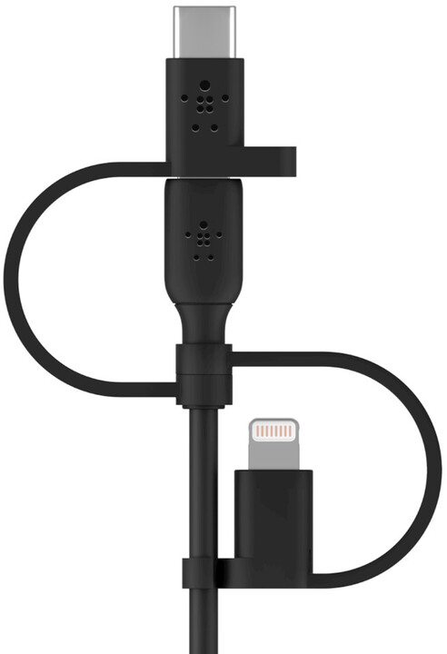 Belkin univerzální kabel 3v1 USB-A - microUSB + Lightning + USB-C, 1m, černá_1441353669