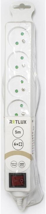 Retlux prodlužovací přívod RPC 34, 6 zásuvek, s vypínačem, 5m, bílá_1035043939