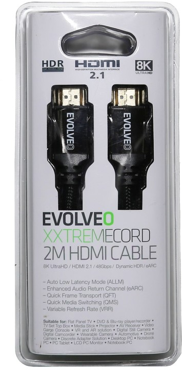 EVOLVEO XXtremeCord, kabel HDMI 2.1, podpora 8K ULTRA HD, 4K, 2K a FHD, 48Gbps šířka pásma, 2m_2058891483