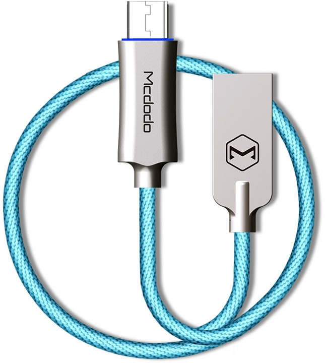 Mcdodo Knight rychlonabíjecí datový kabel microUSB s inteligentním vypnutím napájení, 1,5m, modrá_1823326628