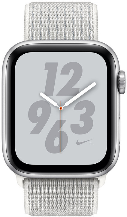 Apple Watch Nike+ Series 4, 44mm, pouzdro ze stříbrného hliníku/bílý provlékací řemínek_1825610588