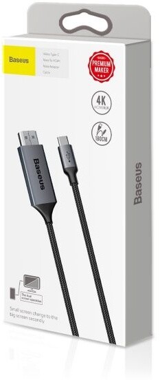 Baseus Video Type-C Male to HDMI 4K Male Adapter Cable 1.8m, šedá_1748228201