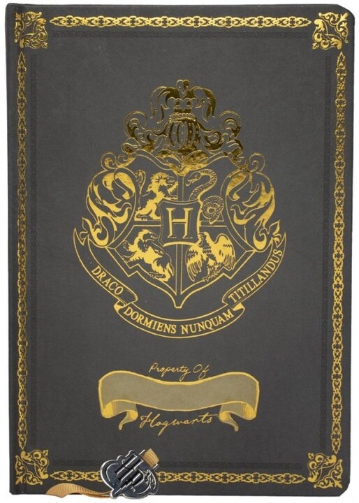 Zápisník Harry Potter - Gold Hogwards Crest, A5, šedý
