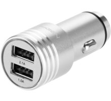 GoGEN autonabíječka, kovový bezpečnostní hrot, 2x USB, stříbrná_854705536
