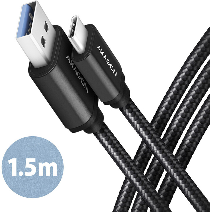 AXAGON kabel USB-A - USB-C SPEED USB3.2 Gen 1, 3A, opletený, 1.5m, černá_325959621