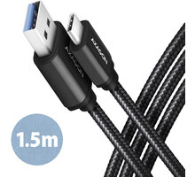 AXAGON kabel USB-A - USB-C SPEED USB3.2 Gen 1, 3A, opletený, 1.5m, černá BUCM3-AM15AB