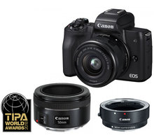 Canon EOS M50, černá + EF-M 15-45mm IS STM + EF 50mm 1.8STM + EF-EOS M adapter_1271418974