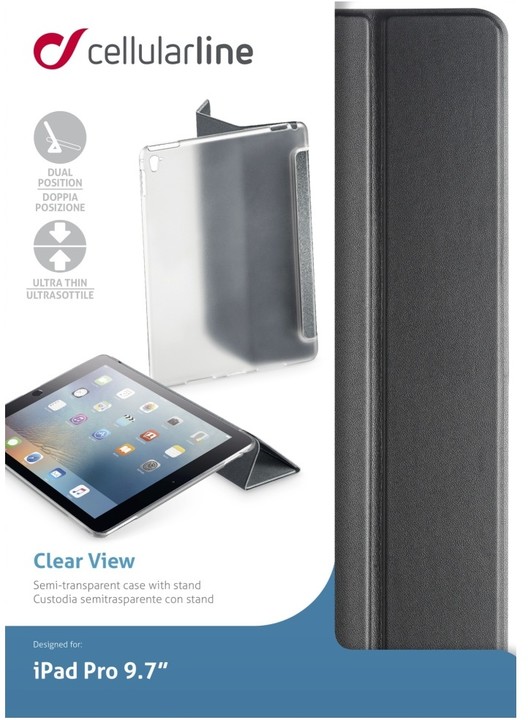CellularLine CLEAR VIEW průhledný kryt se stojánkem pro iPad Pro 9,7&quot;, tmavě šedá_1076406169