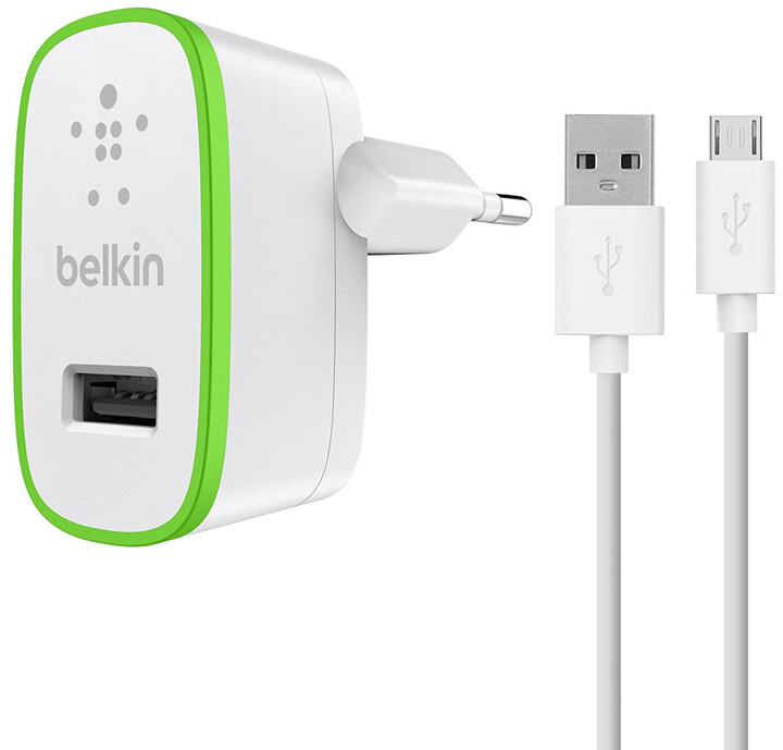 Belkin USB 230V nabíječka univerzální, 5V/2.1A vč. kabelu microUSB, bílá_1845732189
