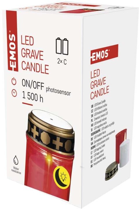 Emos LED hřbitovní svíčka červená, 2x C, venkovní i vnitřní, teplá bílá, senzor_184584651