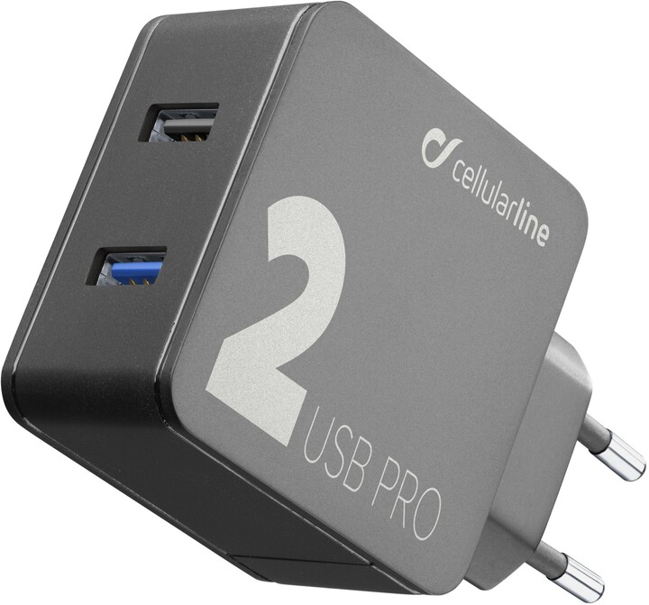 CellularLine síťová nabíječka Multipower 2 PRO, 2 x USB port, černá