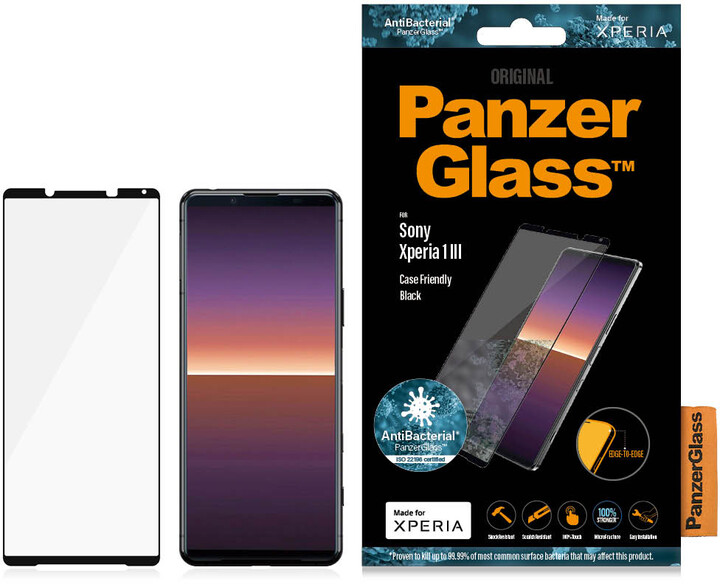 PanzerGlass ochranné sklo Edge-to-Edge pro Sony Xperia 1 III (2021), antibakteriální, čirá_1934329339
