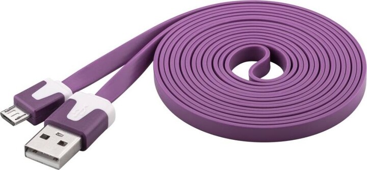 PremiumCord kabel micro USB 2.0, A-B 2m, plochý PVC kabel, fialová_2017658043