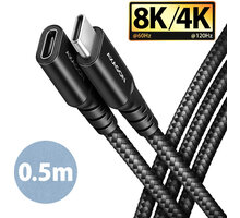 AXAGON kabel prodlužovací USB-C(M) - USB-C(F), USB 20Gbps, PD 240W 5A, 8K HD, ALU, oplet, 0,5m, čern BUCM32-CF05AB