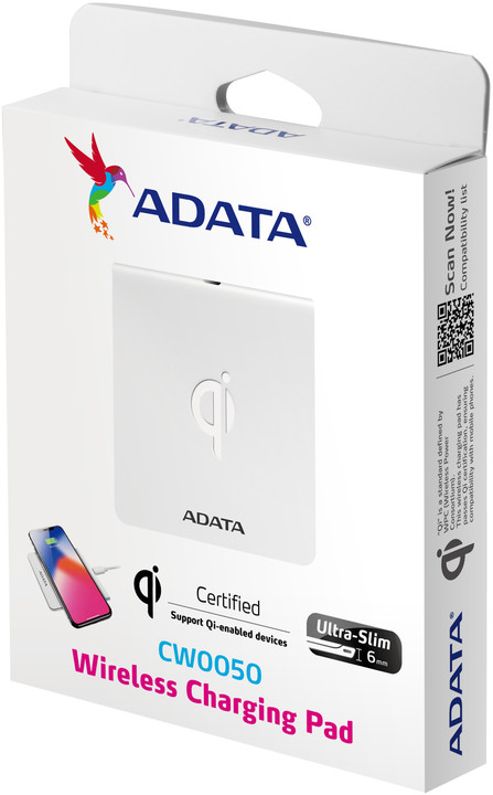 ADATA CW0050 bezdrátová nabíječka s certifikací Qi, bílá_1257182833