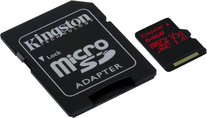 Kingston Micro SDXC Canvas React 64GB 100MB/s UHS-I U3 + SD adaptér_427727423