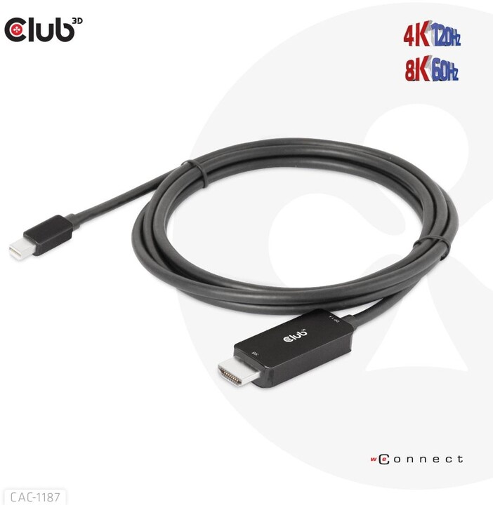 Club3D kabel miniDP 1.4 na HDMI, 4K120Hz nebo 8K60Hz HDR10+, M/M, 1.8m_1855231009