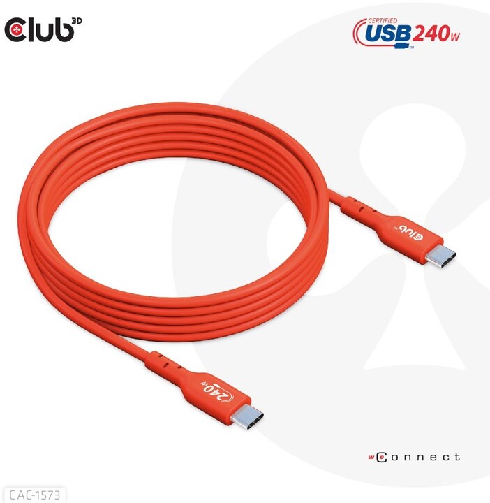 Club3D kabel USB-C, Data 480Mb,PD 240W(48V/5A) EPR, M/M, 2m_1349233843
