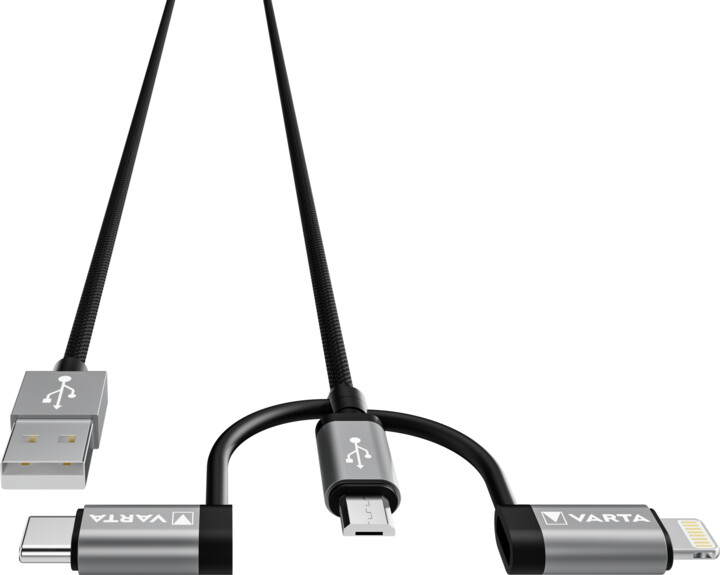 VARTA kabel 3v1 USB-A - Lightning/microUSB/USB-C, 12W, 2m_1836360791