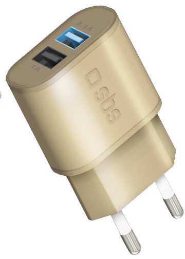 SBS Cestovní nabíječka s rychlým nabíjením, 2x USB 2100 mAh, 100/250V, zlatá_1359764411