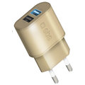 SBS Cestovní nabíječka s rychlým nabíjením, 2x USB 2100 mAh, 100/250V, zlatá_1359764411