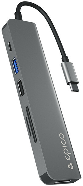 EPICO Resolve hliníkový HUB 6v1, 2x USB-A, USB-C, HDMI 8K, microSD/SD, šedá_797622827