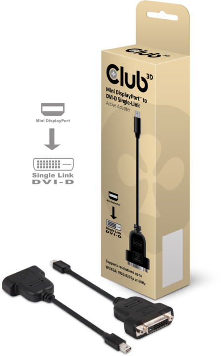 Club3D Mini DisplayPort 1.1 na DVI-D, single link, aktivní adaptér, 17cm_2143704075