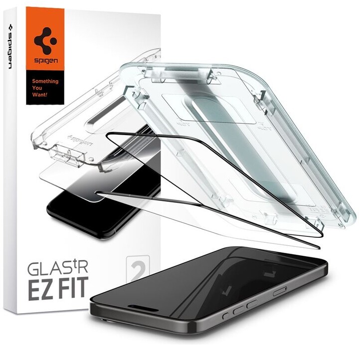 Spigen ochranné sklo tR EZ Fit pro Apple iPhone 15 Pro Max, 2ks, černá_551016028