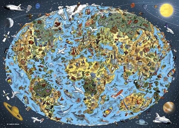 Puzzle Dino - Kreslená mapa světa, 1000 dílků_127559736