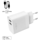 FIXED síťová nabíječka, 2x USB-A, 17W, bílá + USB-A - Lightning kabel, 1m, bílá_677426134