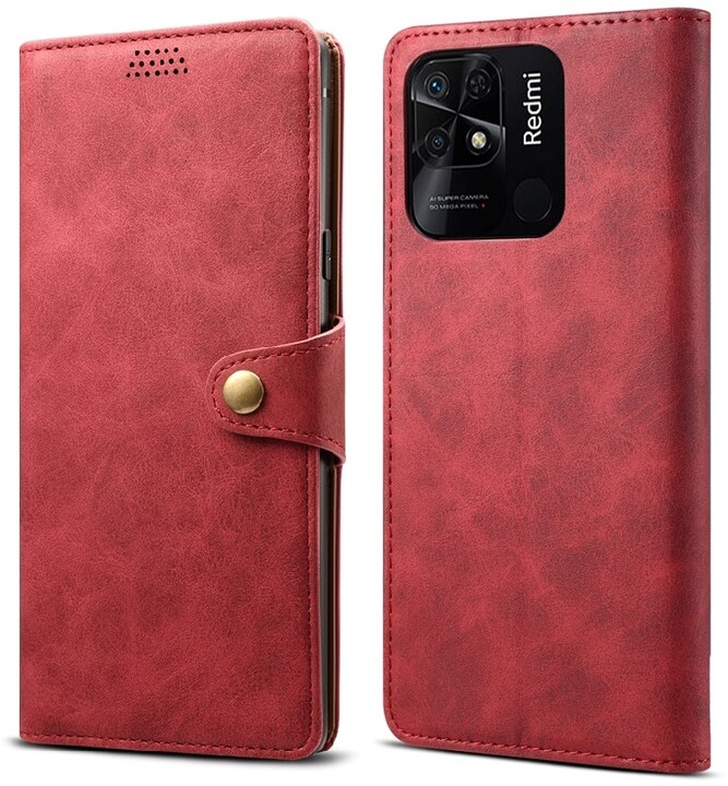 Lenuo Leather flipové pouzdro pro Xiaomi Redmi 10C, červená_899759408