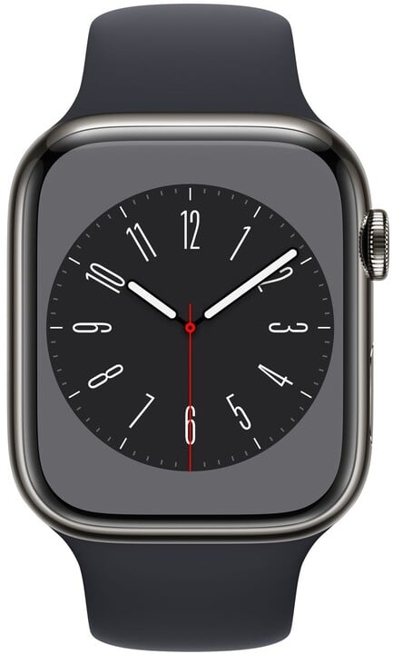 Apple Watch Series 8, Cellular, 45mm, Graphite Stainless Steel, Midnight Sport Band_596581050