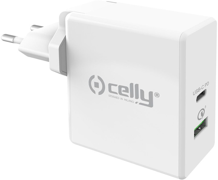 CELLY nabíječka PRO POWER s USB-C (PD) a USB portem, Qualcomm Quick Charge 3.0, bílá_2060421374