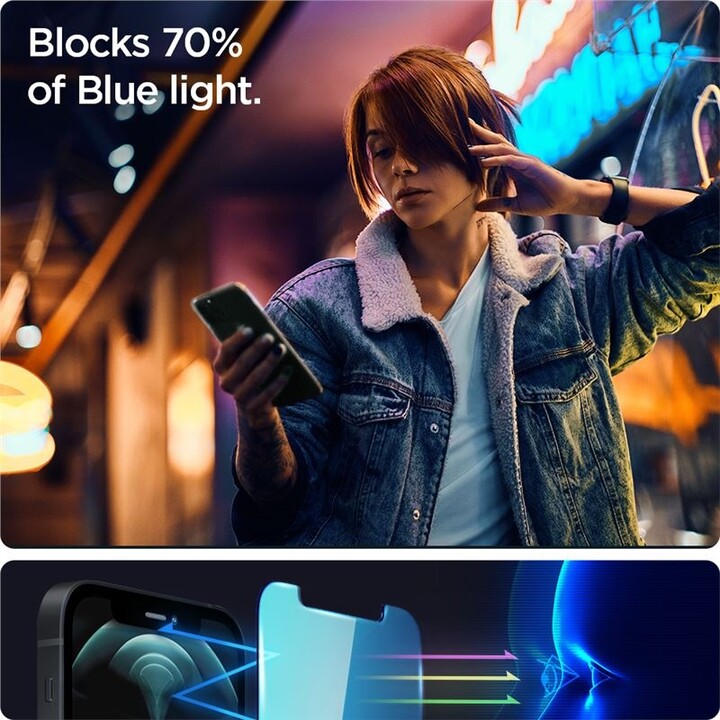 Spigen ochranné sklo tR EZ Fit pro iPhone 12 Pro Max, AntiBlue, 2ks, čirá_570126856