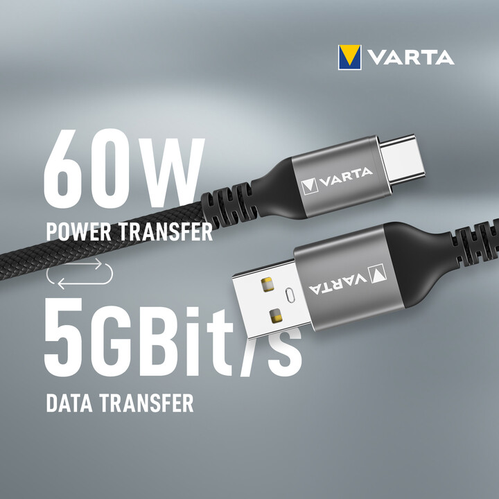 VARTA kabel USB-A - USB-C, 60W, 2m, černá_82950654