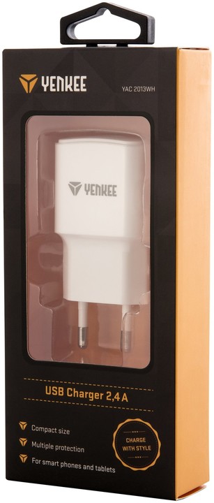 YENKEE YAC 2013WH USB nabíječka 2400mA, bílá