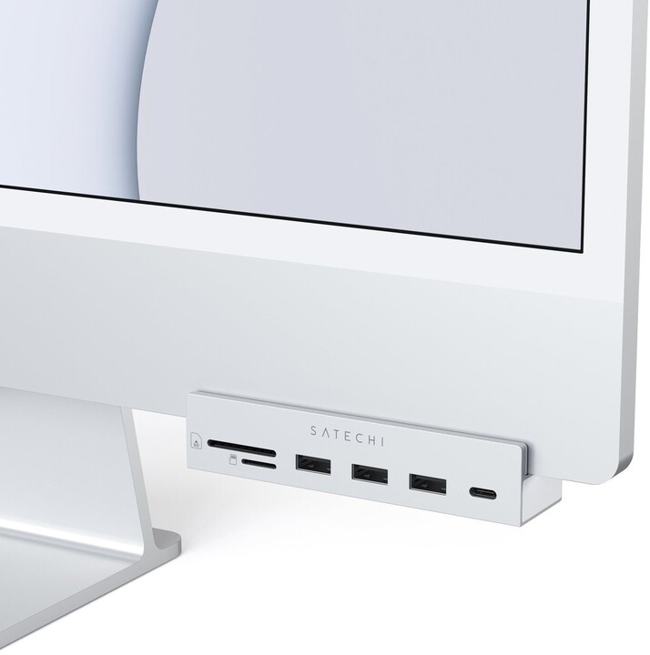 Satechi USB-C Clamp Hub iMac 24&quot; (2021), USB-C 5 Gbps, 3x USB-A 3.0 5 Gbps, stříbrná_2085365780