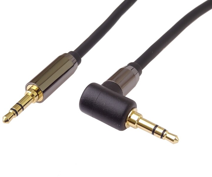 PremiumCord HQ stíněný kabel stereo Jack 3.5mm - Jack 3.5mm, zahnutý 90°, 1.5m_1679784248