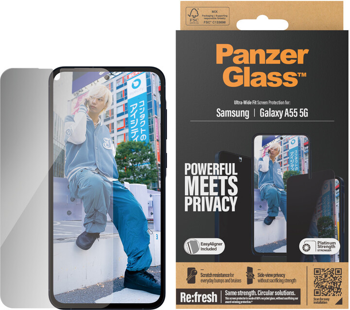 PanzerGlass ochranné sklo Privacy pro Samsung Galaxy A55 5G, s instalačním rámečkem_1513390939