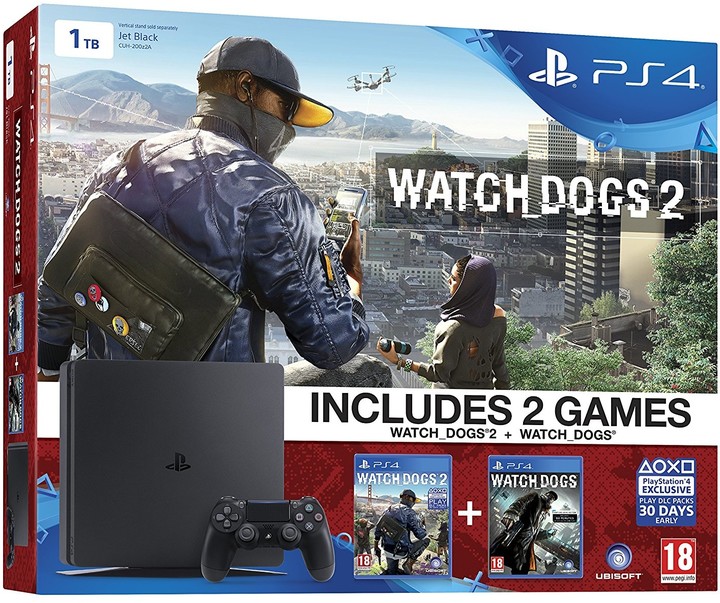 PlayStation 4 Slim, 1TB, černá + Watch Dogs + Watch Dogs 2_297452589
