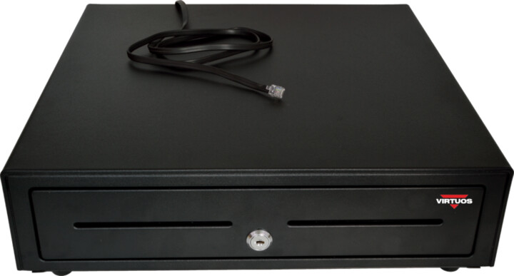 Virtuos pokladní zásuvka S-410 - s kabelem, pořadač 4/8, 24V, matná černá_1998362803