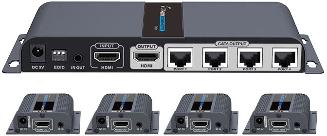 PremiumCord HDMI 1-4 splitter + extender po CAT6/6a/7, FULL HD, 3D_46430869