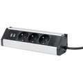Solight prodlužovací přívod, 3 zásuvky + 2X USB, 1,5m, 3 x 1mm2, hliník, rohový design_1372667009