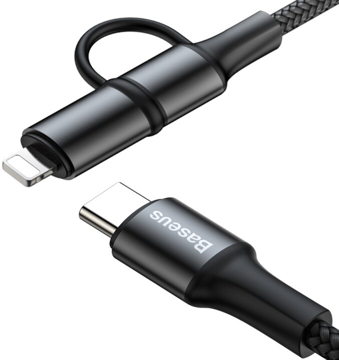 BASEUS kabel Twins 2v1, USB-C - USB-C, 60W + Lightning, M/M, nabíjecí, datový, 20W, 1m, černá_1517729933