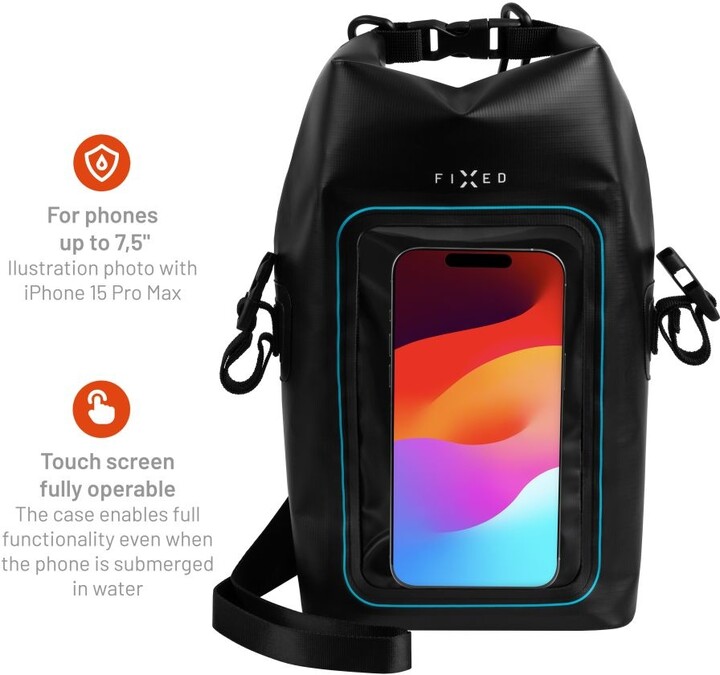 FIXED voděodolný vak Float Bag s kapsou pro mobilní telefon 3L, černá_1168790408