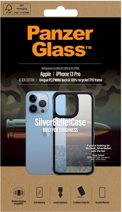 PanzerGlass ochranný kryt SilverBullet ClearCase pro Apple iPhone 13 Pro, černá_51005515